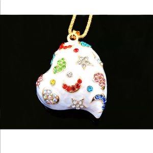 White Crystal Moon Star Heart Necklace